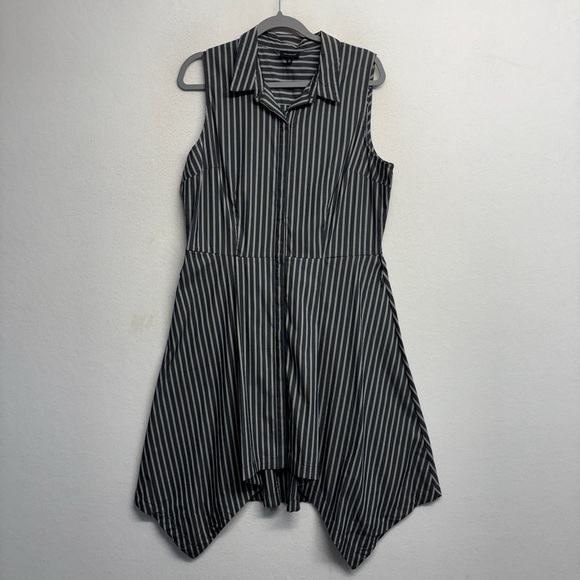 Who What Wear Target Striped Collared Sleeveless Asymmetrical Hem Dress L Gray - Picture 1 of 7